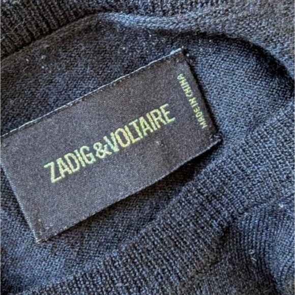 Zadig and Voltaire Miss M Skull Merino Wool Sweater XS Navy Blue Silver Crystal - Picture 5 of 7